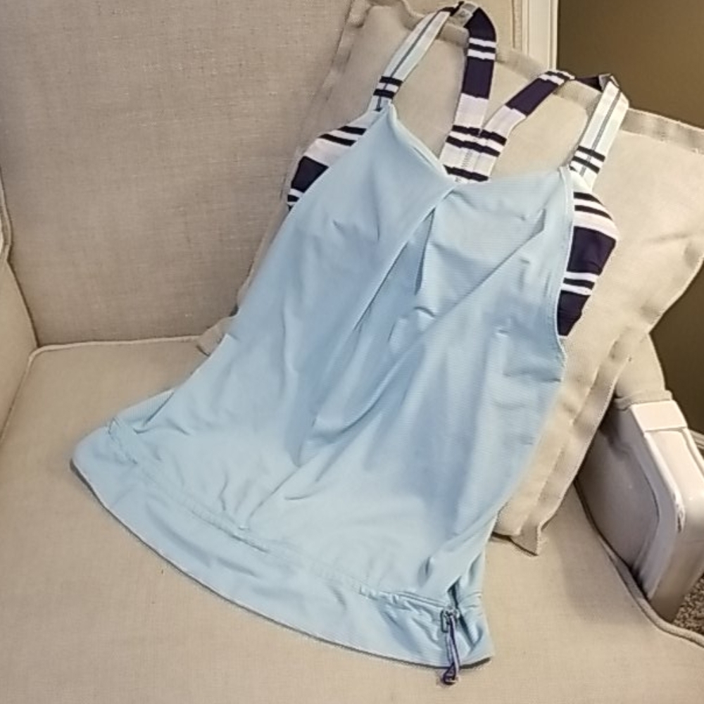 Tricolor blue tank built  in bra draw string waist